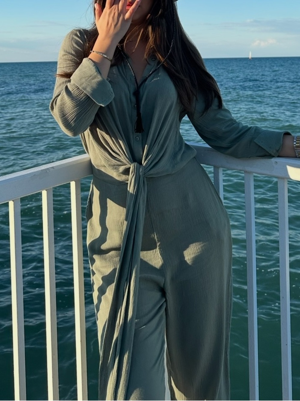 Caslon Sage Green Tie-Front Jumpsuit